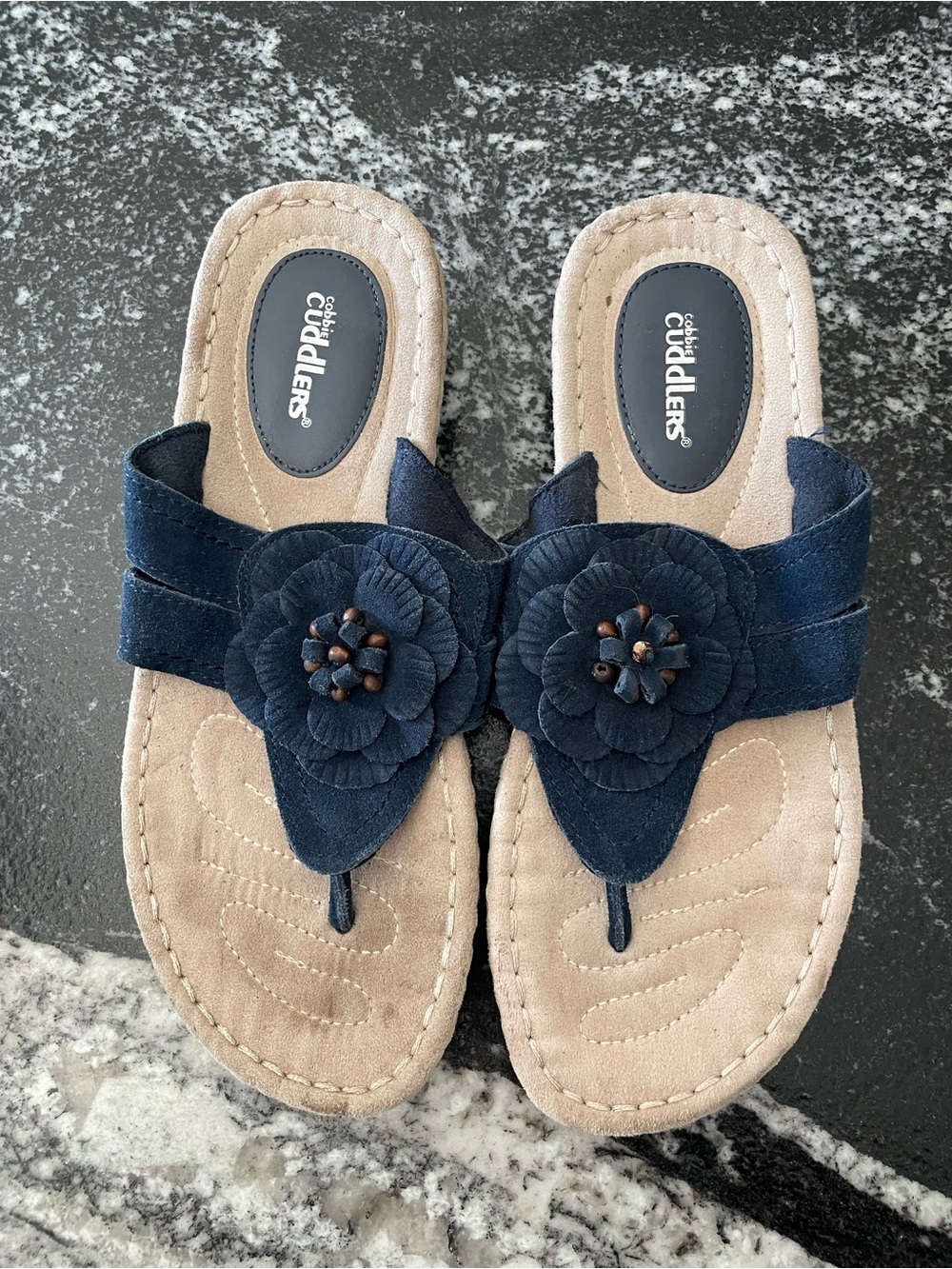 Cuddlers Women's Navy Floral Toe-Post Sandal